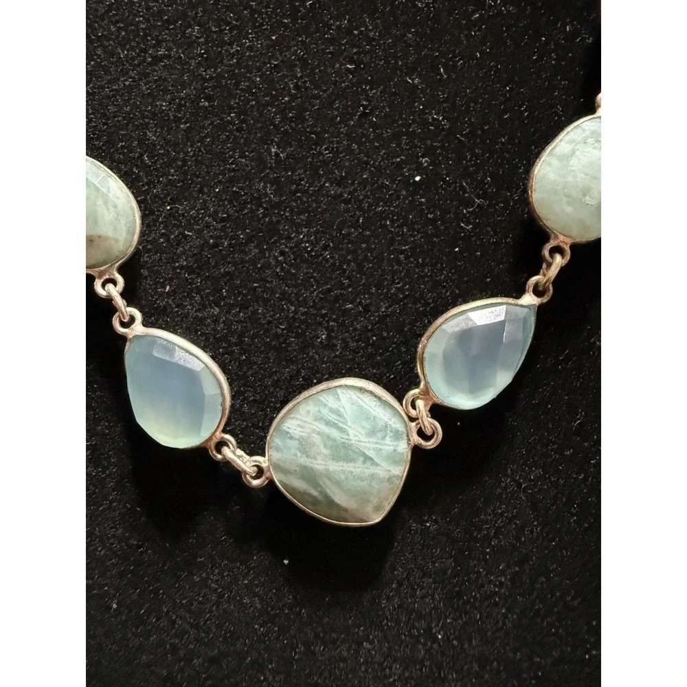 Sterling Silver multi Genuine Stones Faceted Necklace 925 Lapis Smoky Quartz 14